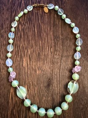 Vintage Miriam Haskell Purple and Green Glass Beaded Necklace